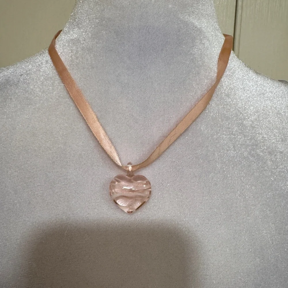 Light pink Y2K inspired heart necklace on cord​